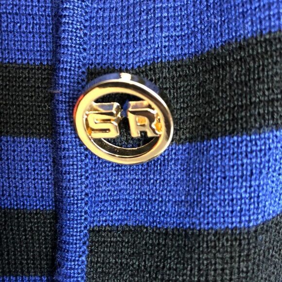 NEXIIA Blue/Black striped Front/back Slit Long button down Cardigan size M. ER - Picture 4 of 9